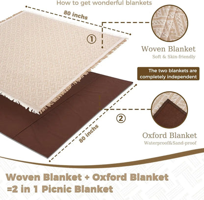 2-in-1 Large Boho Mat Waterproof Picnic Blanket