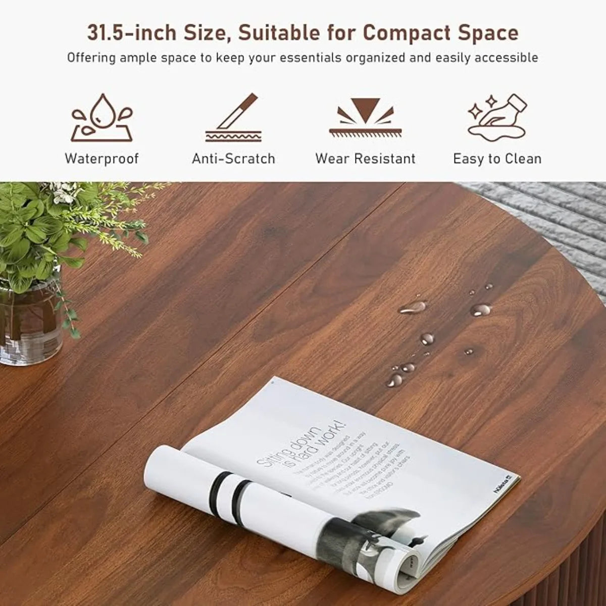 31.5" Round Coffee Table with Storage