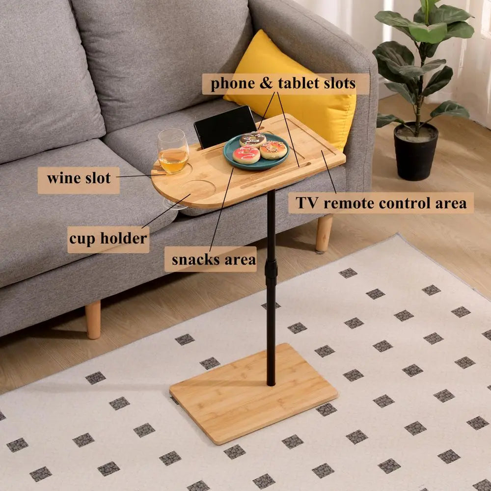 Couch Side Table 360 Swivel Bamboo Tray Table