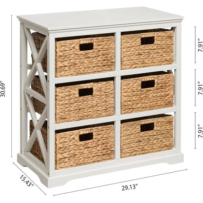 3 Tier X-Side End Storage Cabinet 6 Wicker Basket