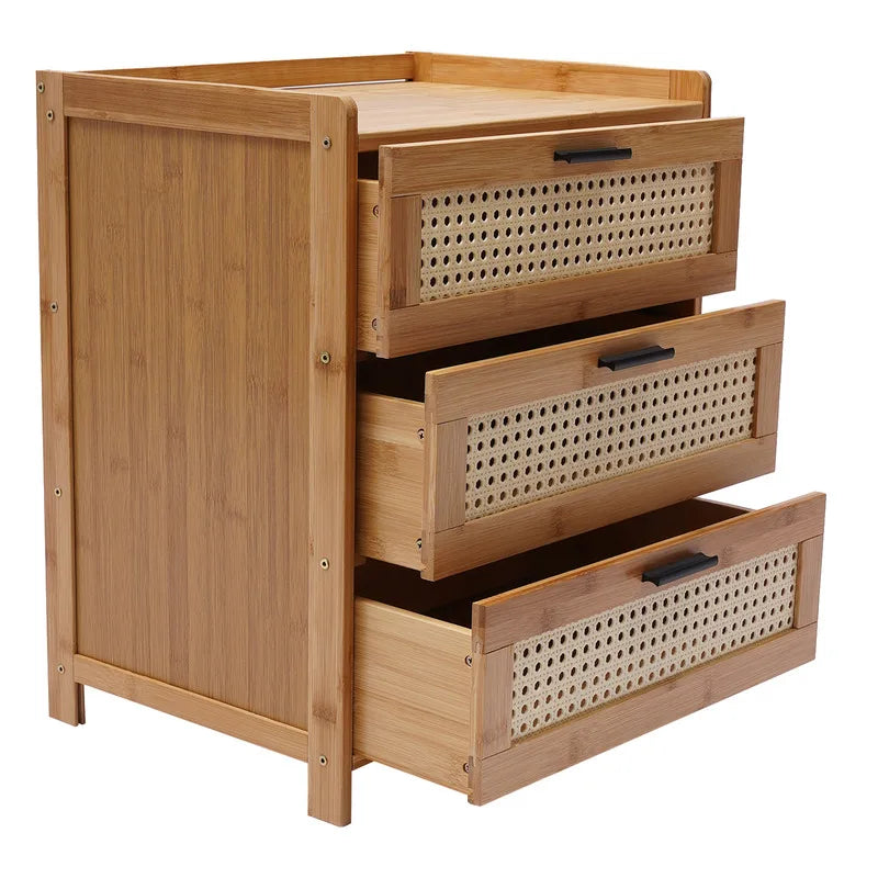 3- Drawer Bamboo Wood Bedside Table