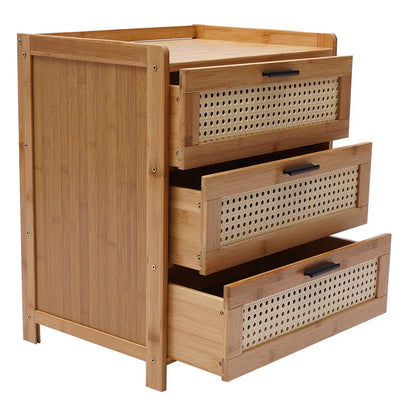 3- Drawer Bamboo Wood Bedside Table