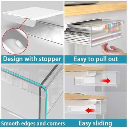 Hidden Under Desk Drawer Storage Office Organizer