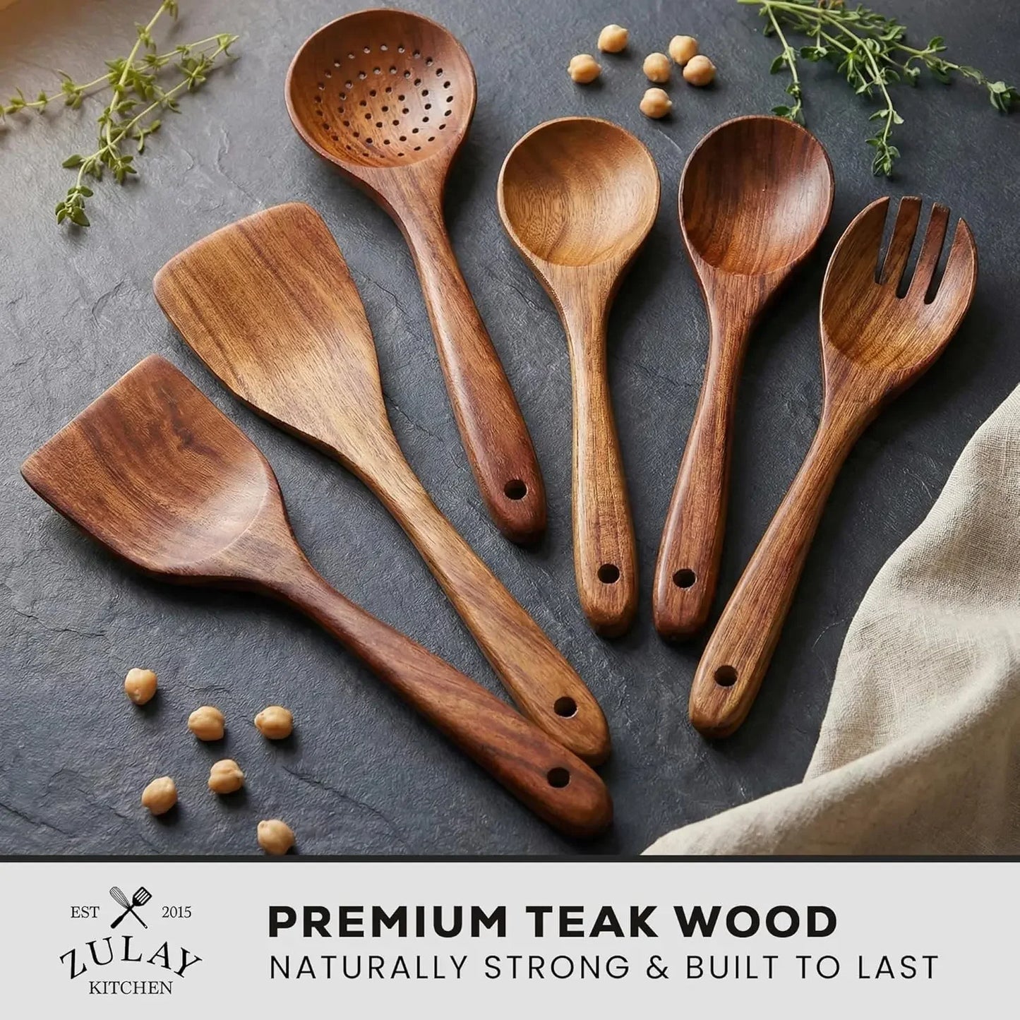 Kitchen 6 Piece Wooden Spoons for Cooking