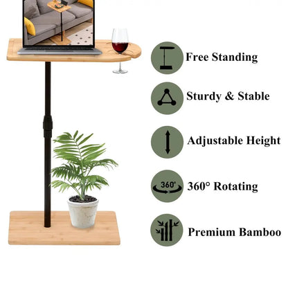 Couch Side Table 360 Swivel Bamboo Tray Table
