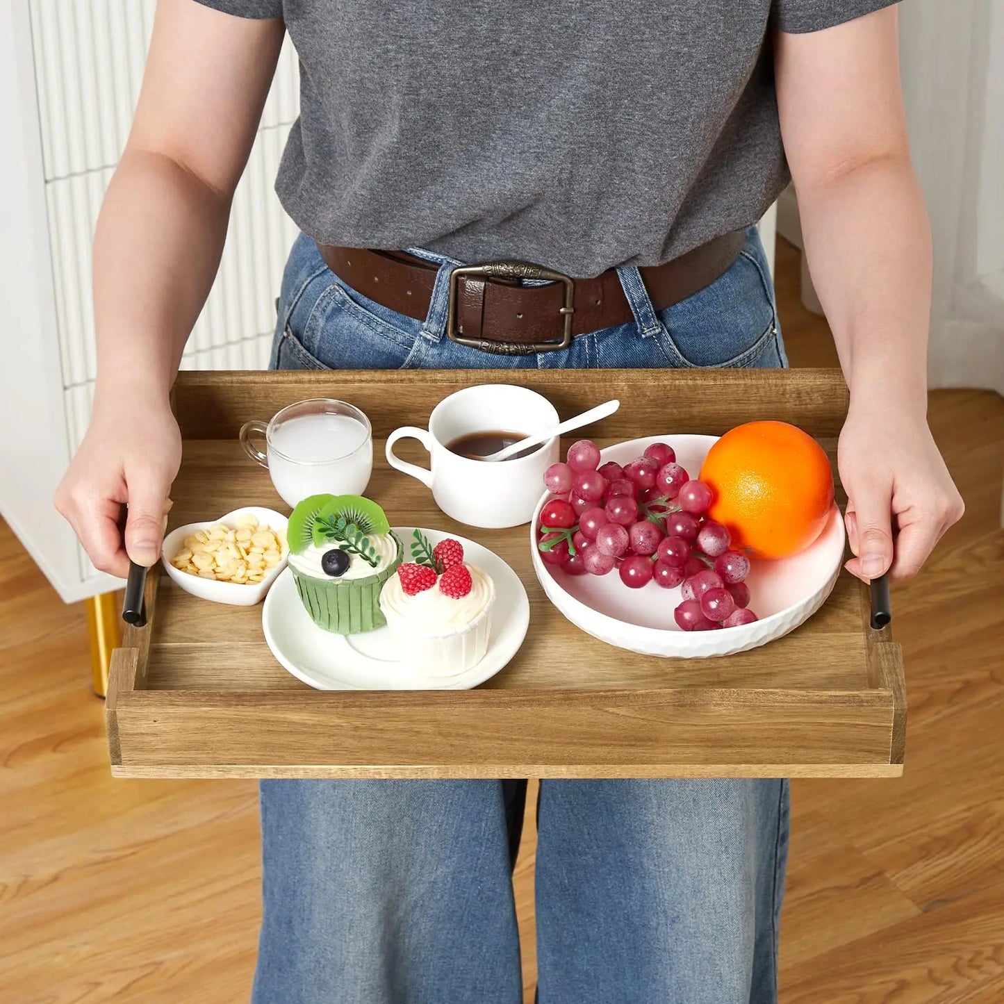 17"x12" Wood Serving Tray With Handles