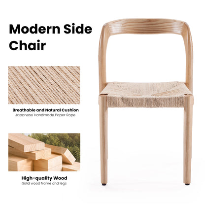 Set of 2 Ash Wood Stackable Dining Chairs