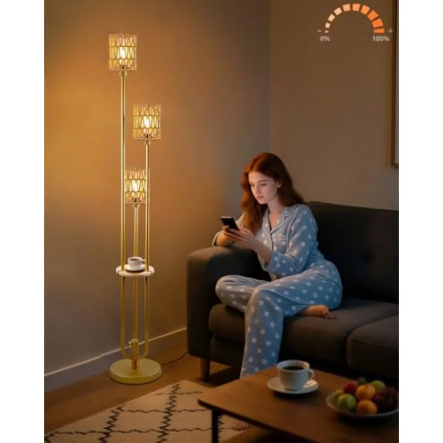 Dimmable Boho Floor Lamps with Table 3-Lights