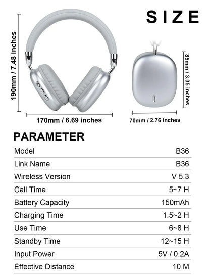 Wireless Bluetooth 5.3 Over-Ear Headphones