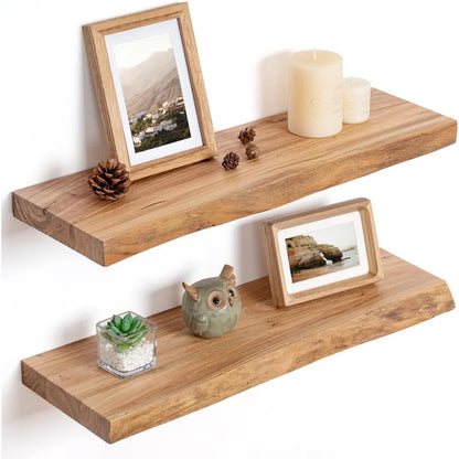 Rustic Solid Elm Wood Floating Shelves