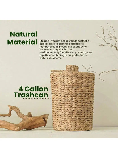 Water Hyacinth Wicker Trash Can With Lid