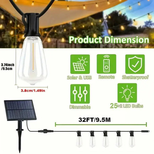 Solar Rechargeable Outdoor LED String Lights