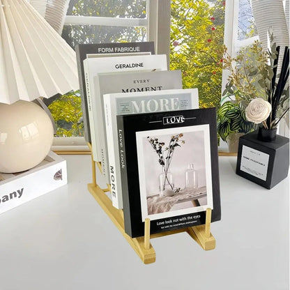 3 Pcs Wood Book Stand Display Tabletop Plate Puzzle Rack