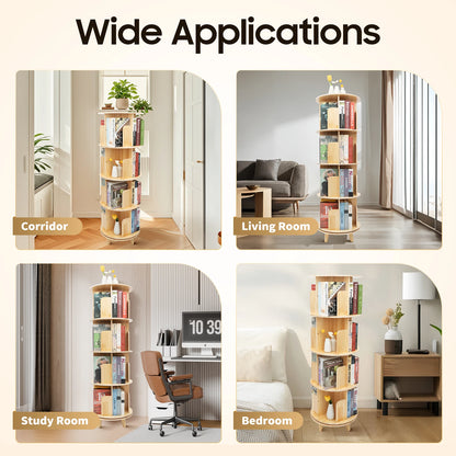 4 Tiers Freestanding Pine Wood Rotating Bookshelf