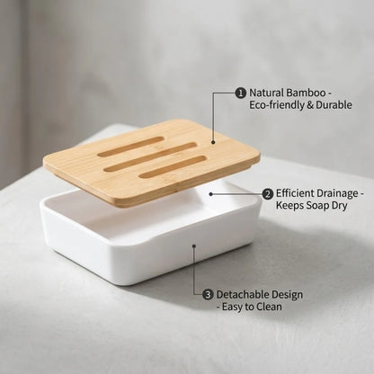 1PC Soap Holder Bathroom Bamboo Draining Box