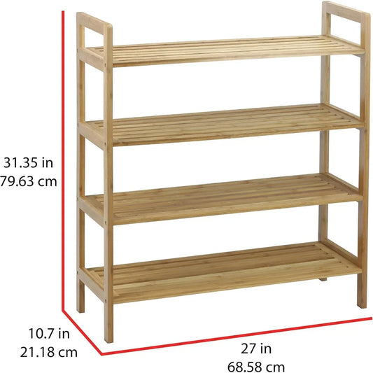 4-Tier Bamboo Shoe Rack  Natural Wood Organizer