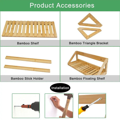 3 Pcs Bamboo Wall Mounted Hanging Storage Shelves