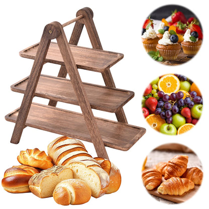 2Pcs Wooden Serving Platter 3 Tier Serving Tray