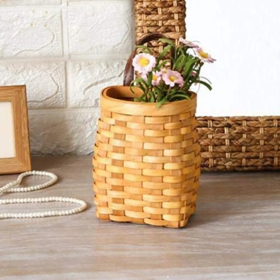 Hand-Woven Wood Storage Basket Wall Hanging