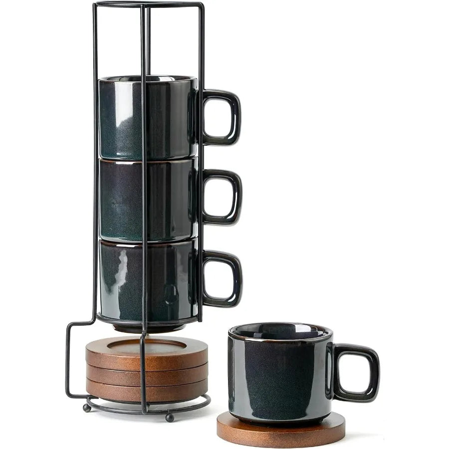 Stackable Porcelain Espresso Cups with Saucers