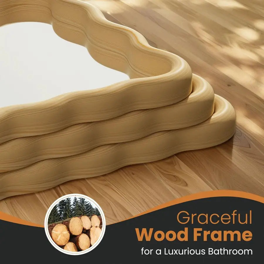 24x36 Boho Wavy Wood Mirror for Wall