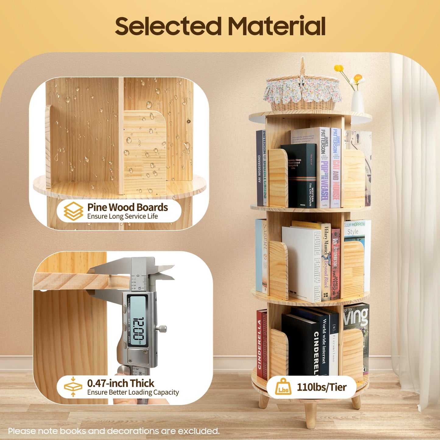 Wooden Bookcase Rotatable Stand Multifunctional Showcase Organizer