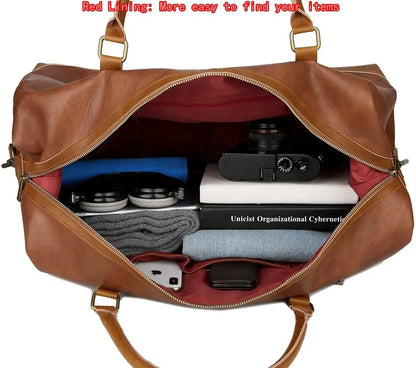 Leather Travel Duffel Weekender Bag for Men and Women
