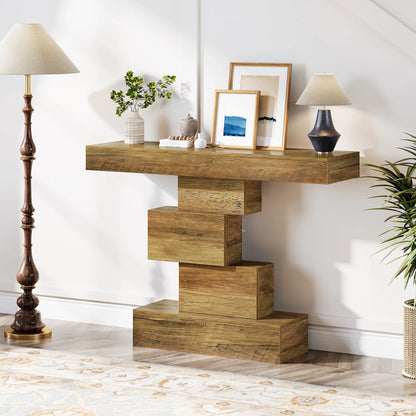 Console Table Narrow Wood  with Geometric Base