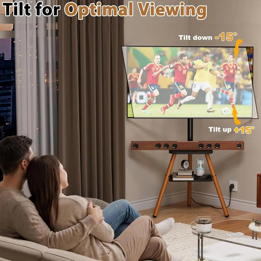 Adjustable Height TV Stand with 2 Shelves and Cable Management