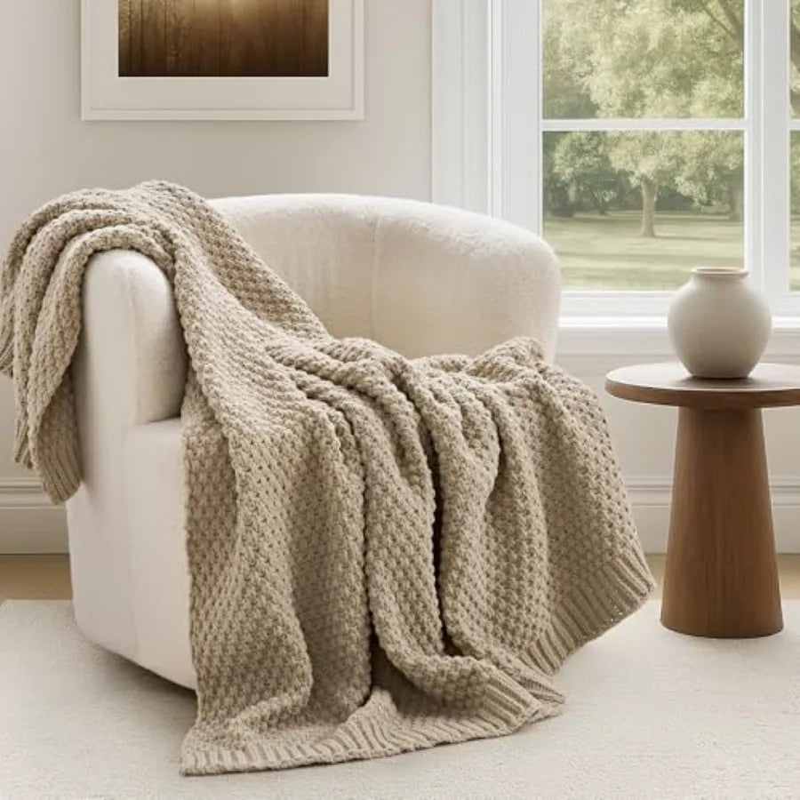 Chunky Chenille Knit Throw Blanket for Couch