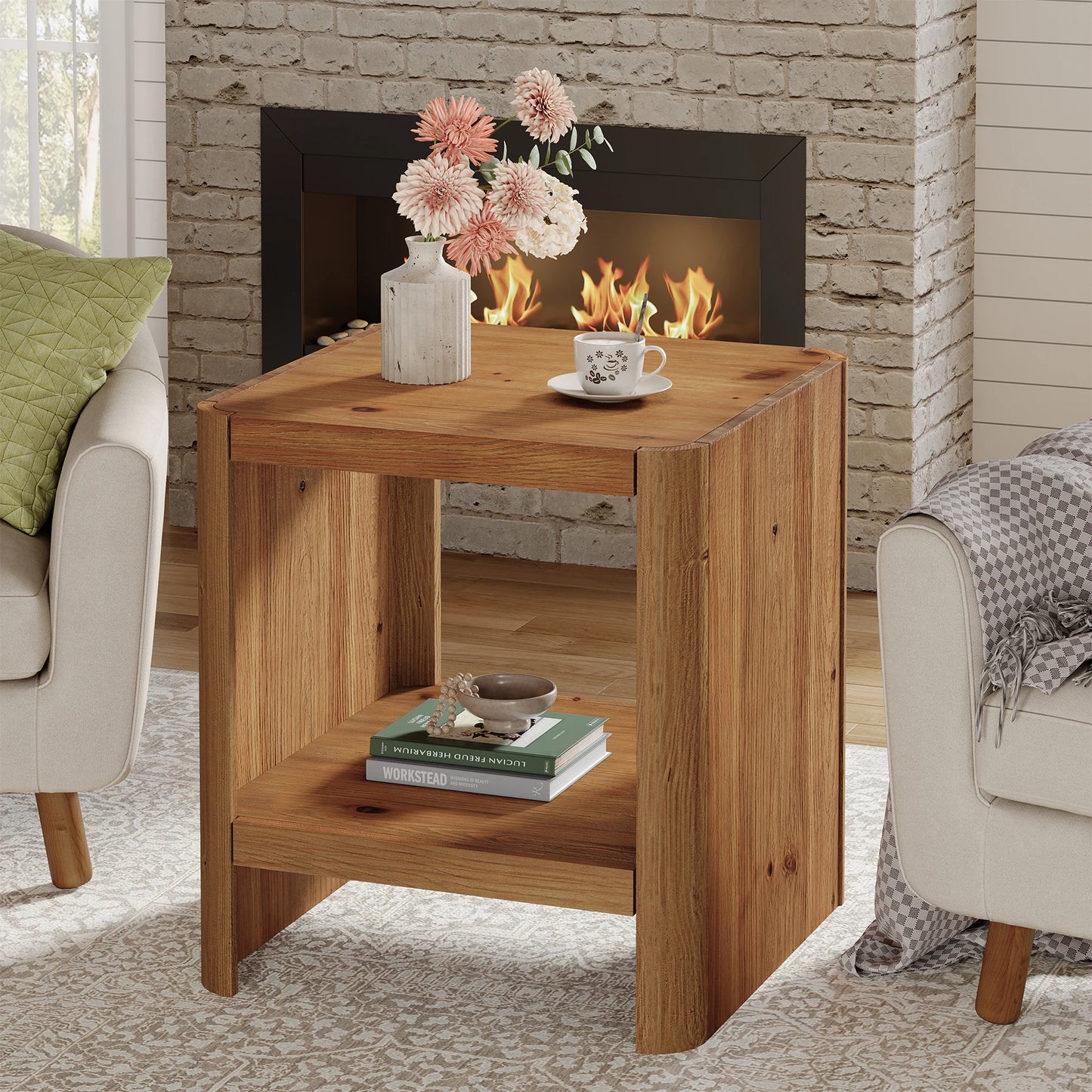 2-Tier Solid Wood End Table