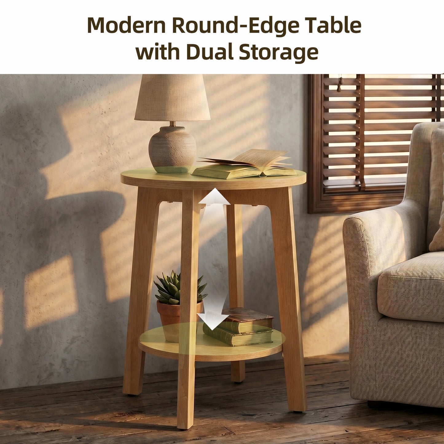 Wood Round Side Coffee Table  for Living Room