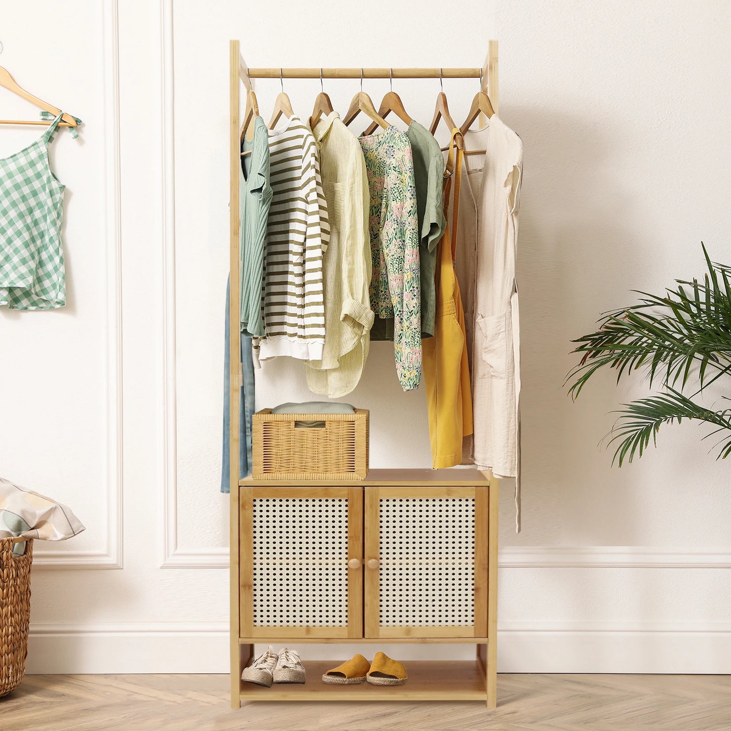 Clothing Stand Multifunctional Bamboo Rack Closet Organizer
