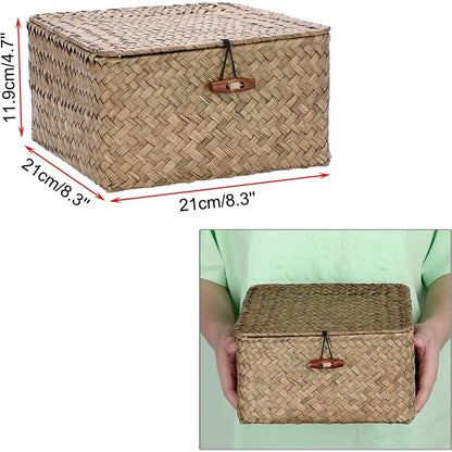 Wicker Baskets Bin with Lid Handwoven Storage Basket