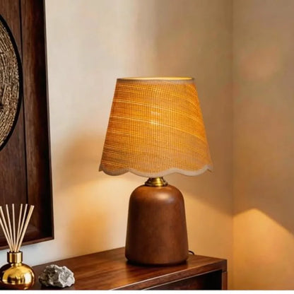 11.4" Walnut Style Small Table Lamp