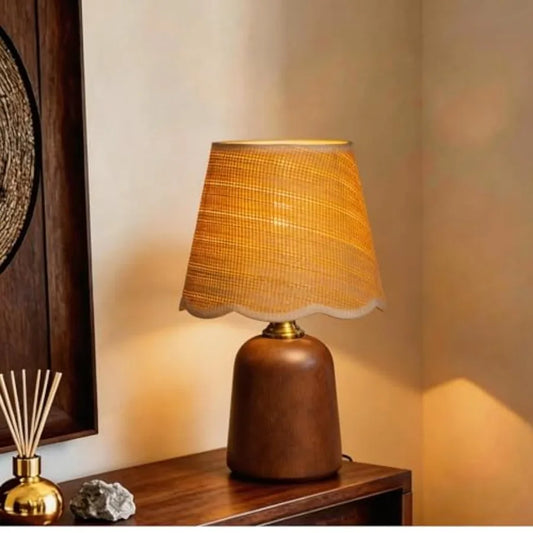 11.4" Walnut Style Small Table Lamp