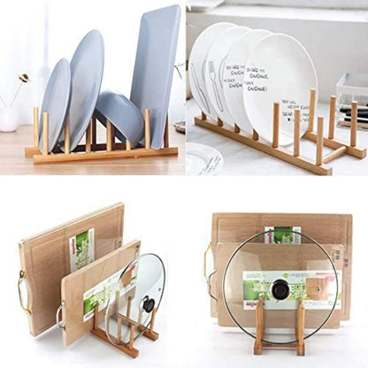 Bamboo Wooden Dish Rack and Lid Organizer