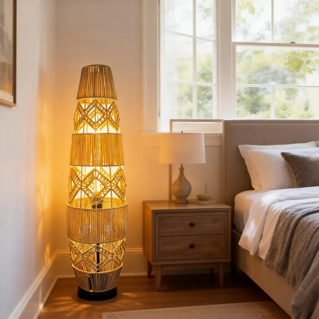 Tall Vintage Wicker Floor Lamp