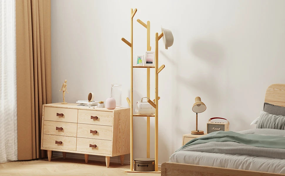 Coat Rack Stand Hooks Shelves Clothes Hanger