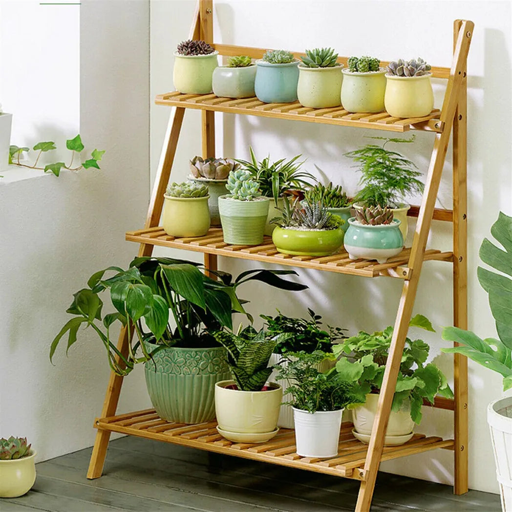 3 Tier Bamboo Flower Plant Pot Shelf Stand