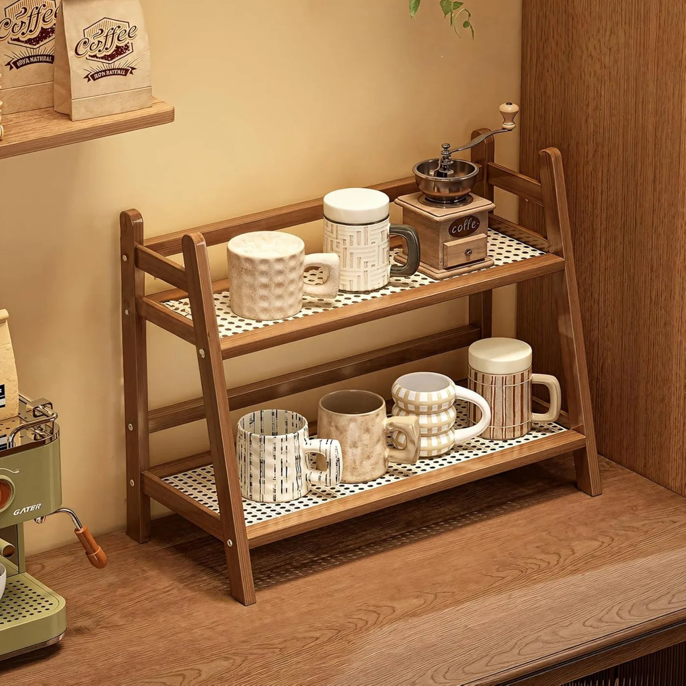1pc Double-layer Bamboo Storage Rack