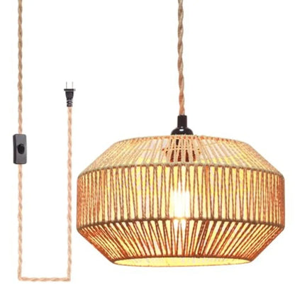 Plug in Pendant Light Rattan Hanging Lamp