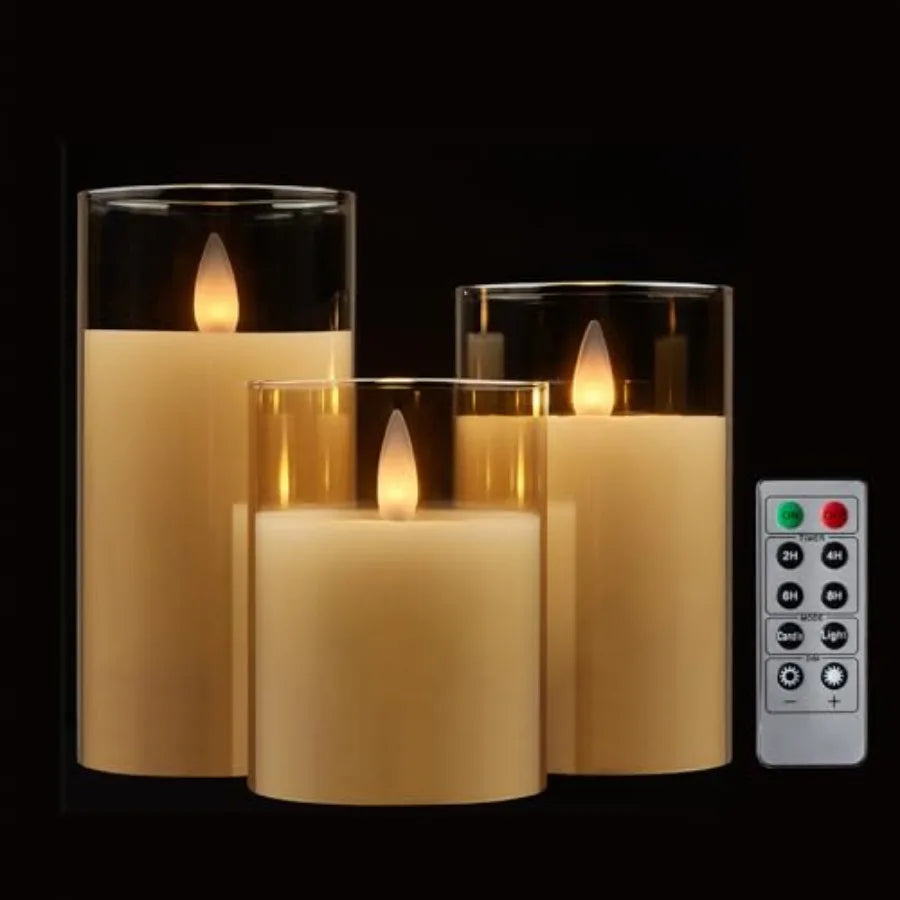 Glass Flameless  Candles Flickering with Remote Timer