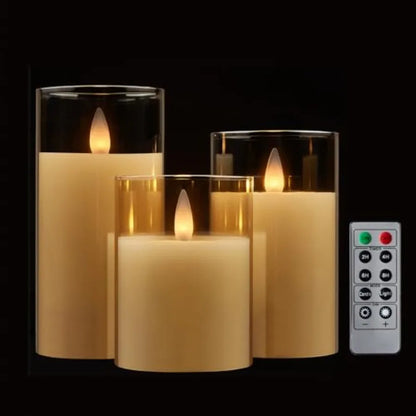 Glass Flameless  Candles Flickering with Remote Timer