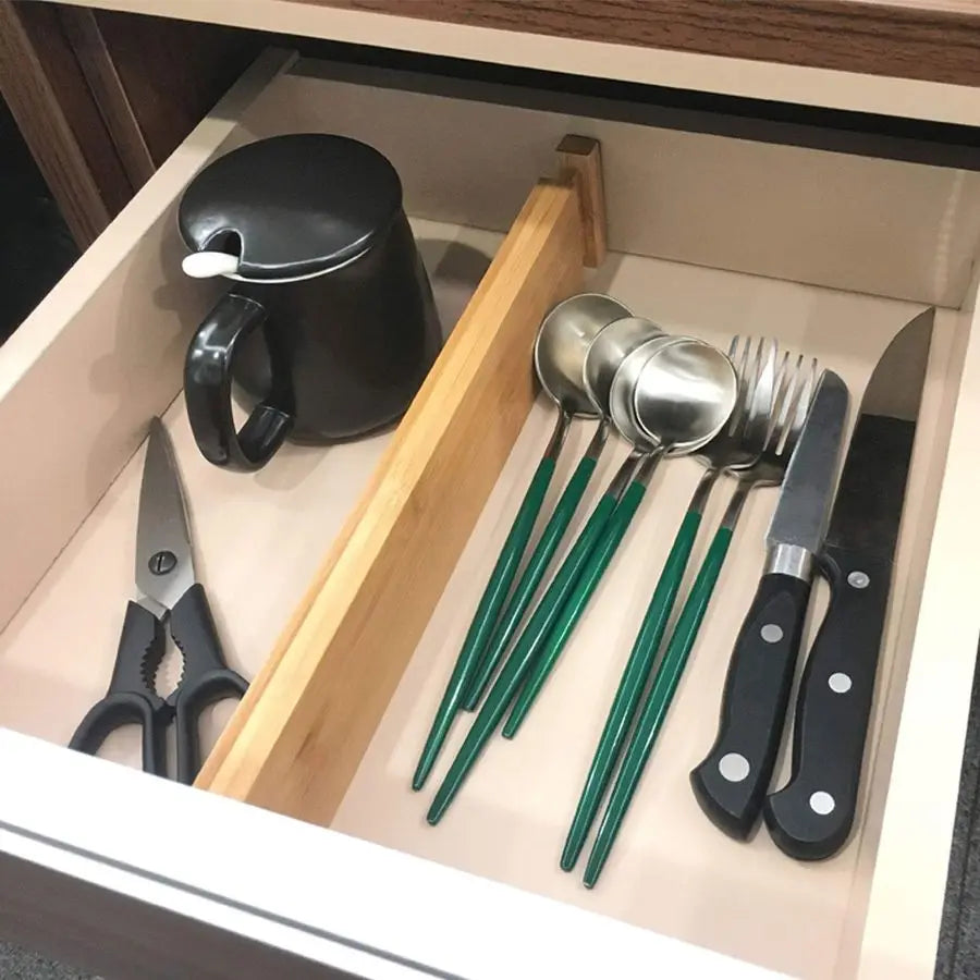 Adjustable Bamboo Drawer Dividers, Expandable Drawer Organizer