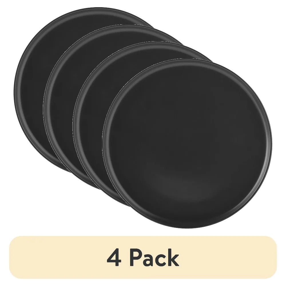 Matte Black Stoneware 4-Piece Dinner Plate Set