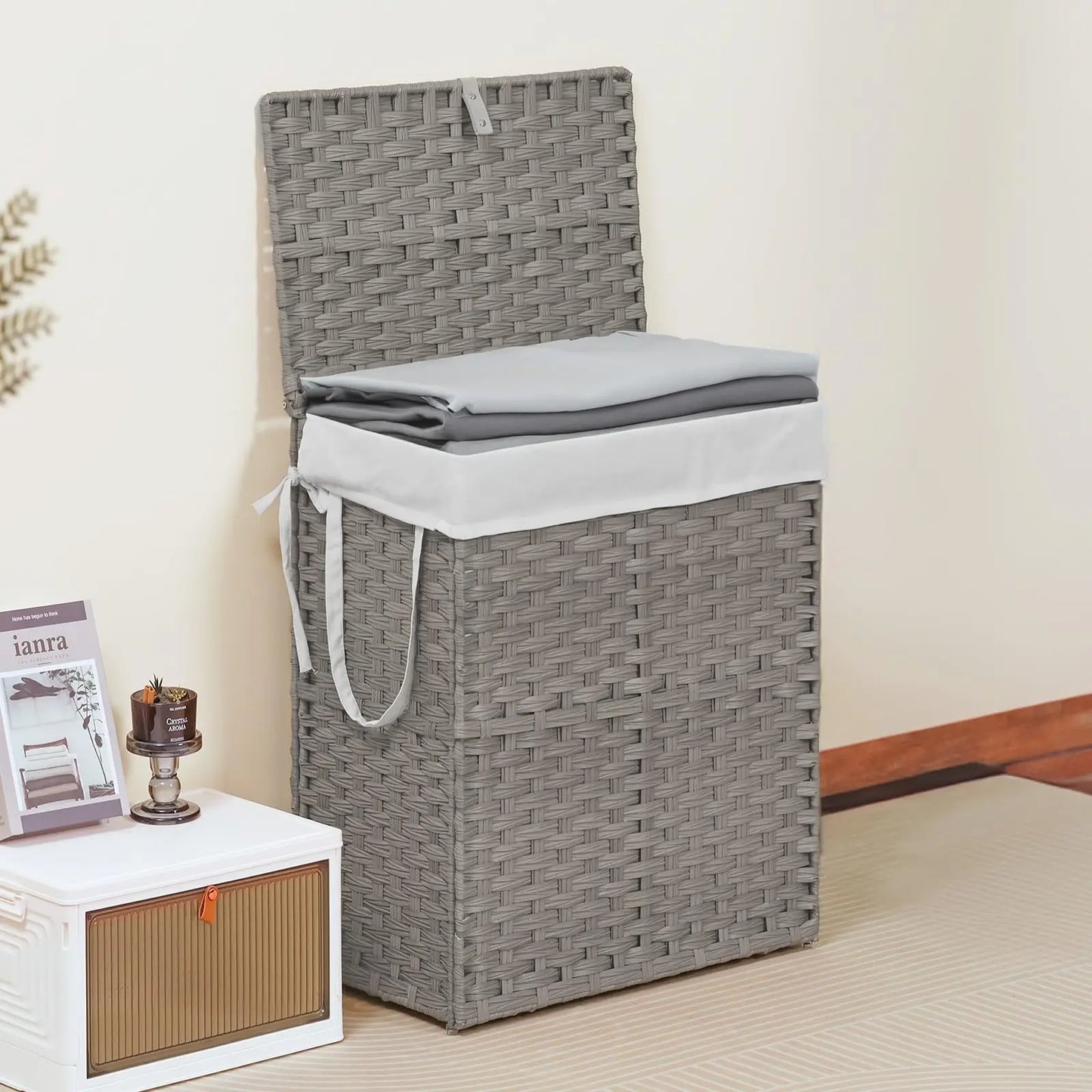 Dual Handles Rattan Laundry Hamper 110L Capacity