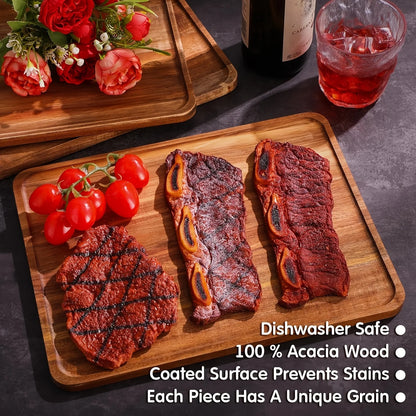5 Pack Solid Acacia Wood Serving Trays Charcuterie