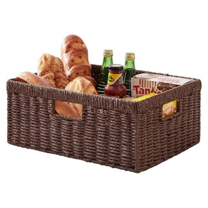 Paper Rope Shelf Baskets with Built-in Handles