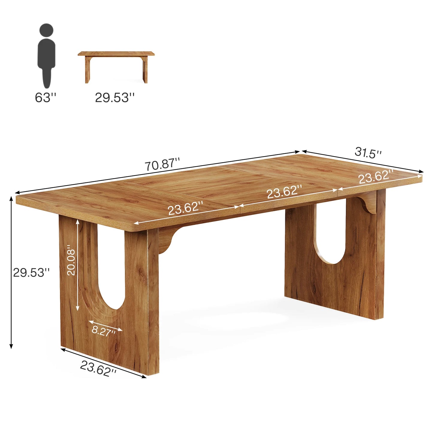 Modern Dining Table with Wood Pedestal Base,